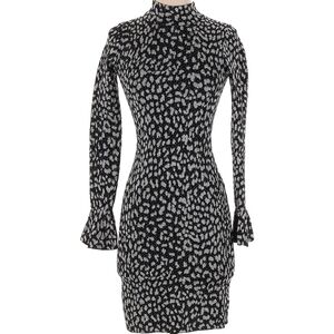 Michael Kors Black and White Patterned Long Sleeve Dress